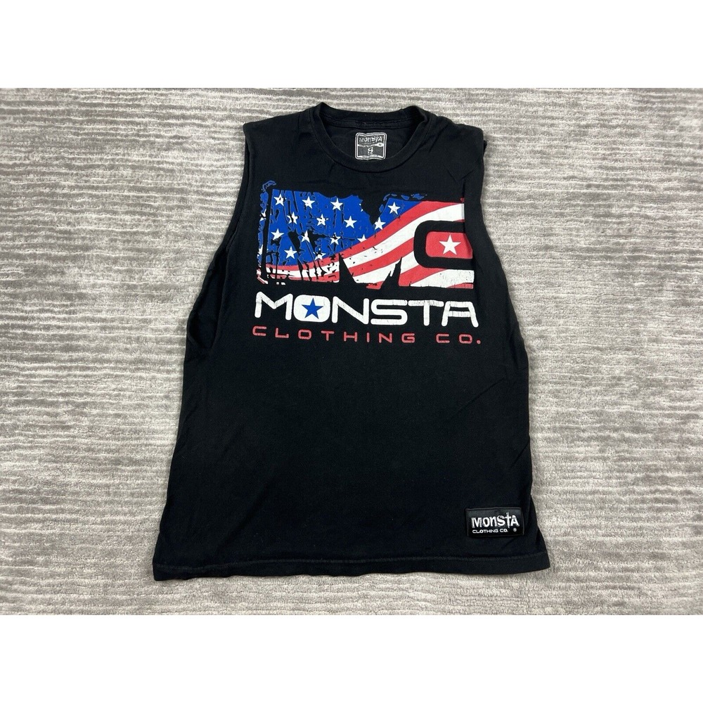 Monsta Clothing Co Shirt Mens Small Black Sleeveless Cotton Made In Usa